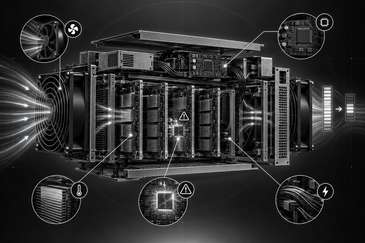 Внутренние компоненты ASIC — hashboard, чипы, вентиляторы и control board