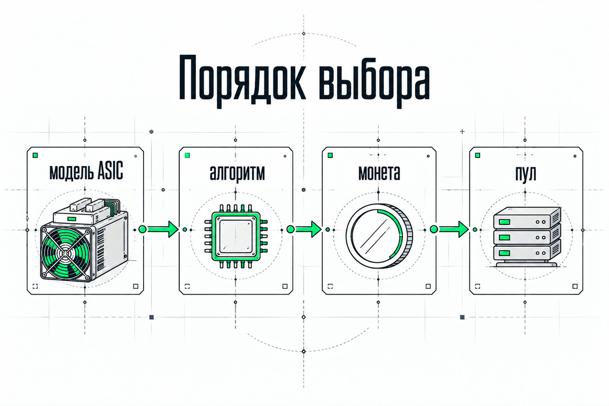 Порядок выбора оборудования для майнинга: модель устройства, алгоритм, монета и сервис подключения